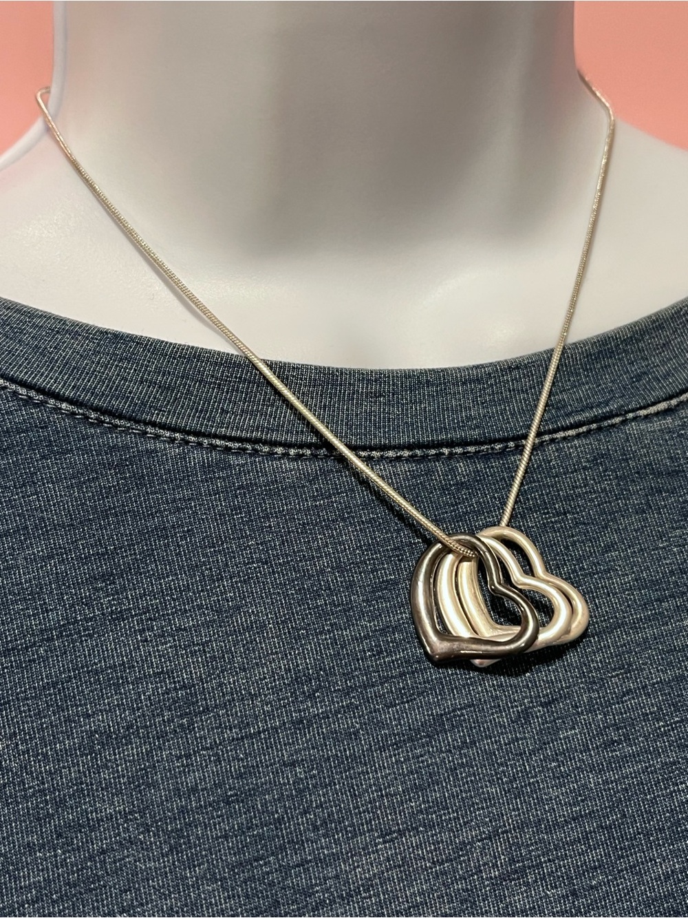 Triple Heart Pendant Necklace in Silver Tones - Women's Jewelry